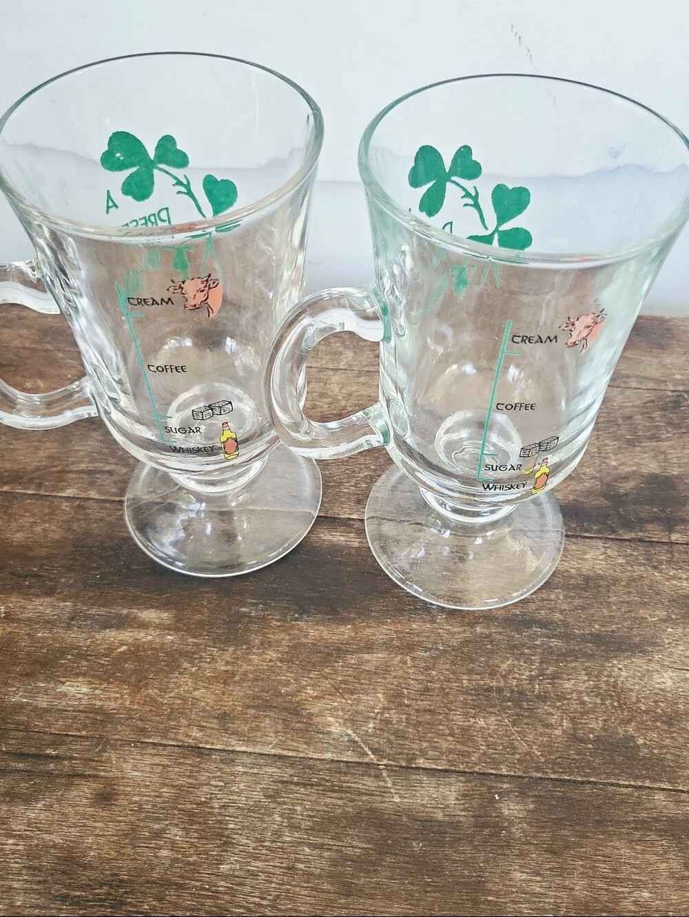 Vintage Irish Coffee Recipe Glass Pedestal Mugs Set Of 2